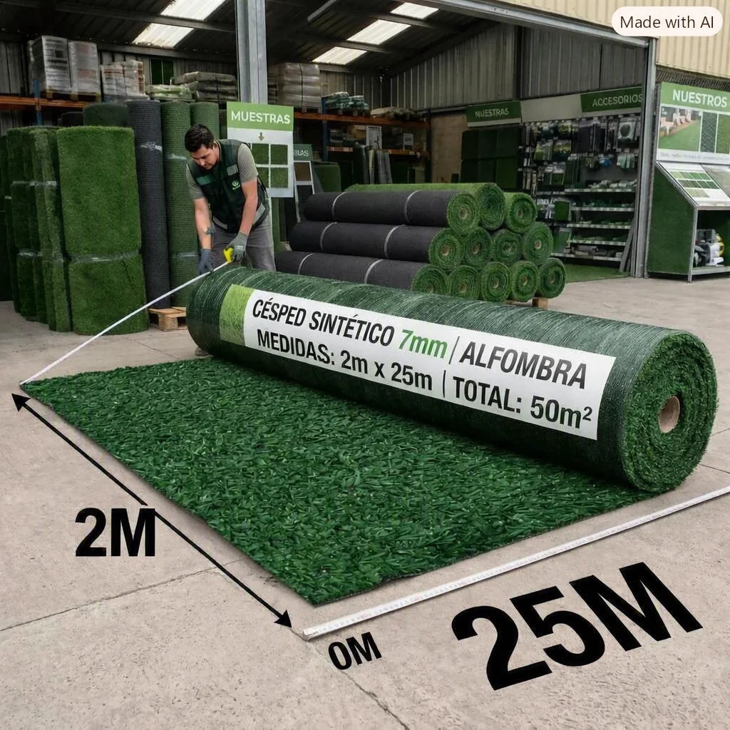 Rollo Pasto Sintético Basic 7mm –  25m x 2m (50m²) - Precio Mayorista