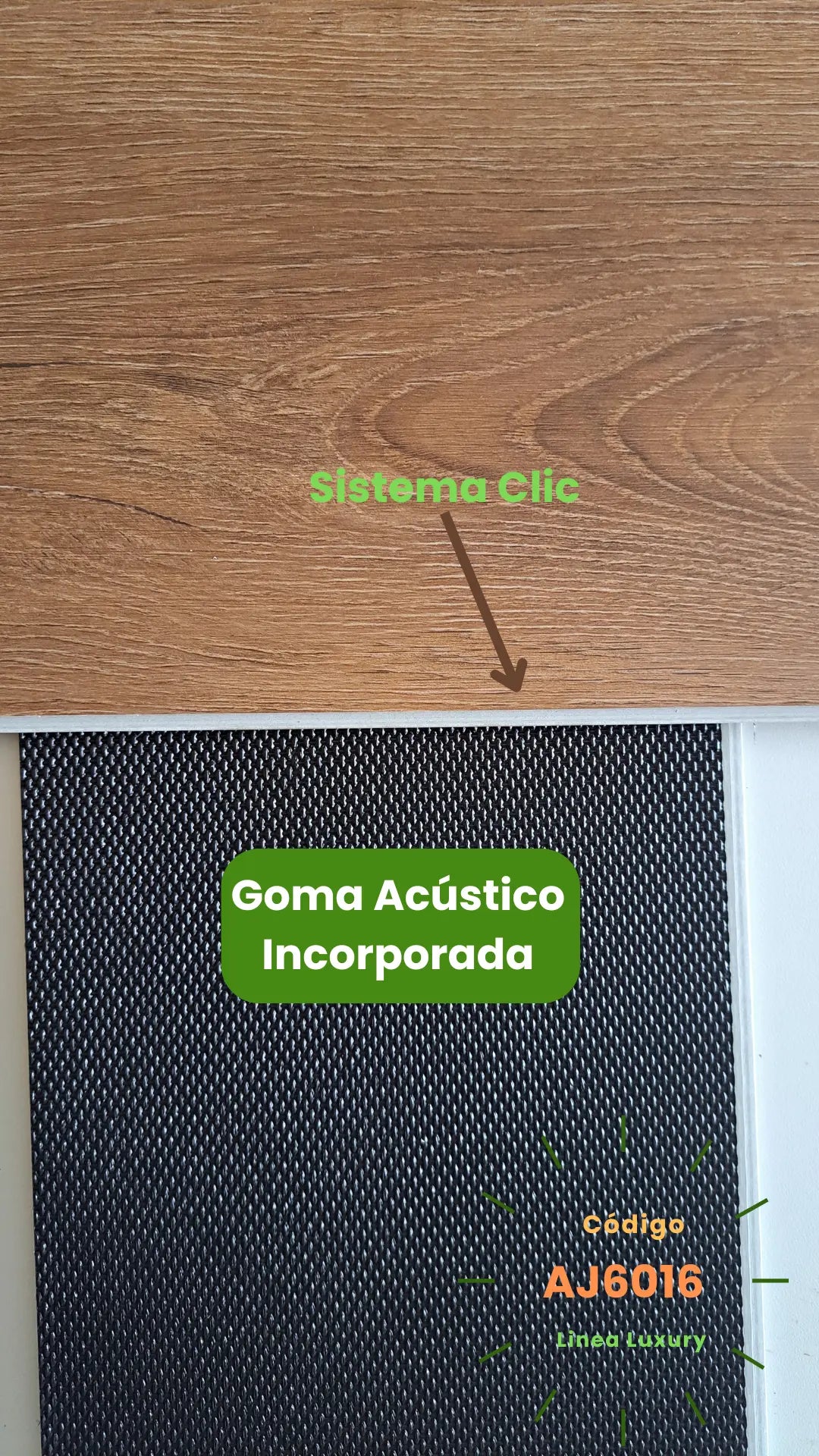 Piso Vinílico SPC - Antiruido - 6.5mm - Linea Luxury -Texturado - Filtro U.V - AJ6016