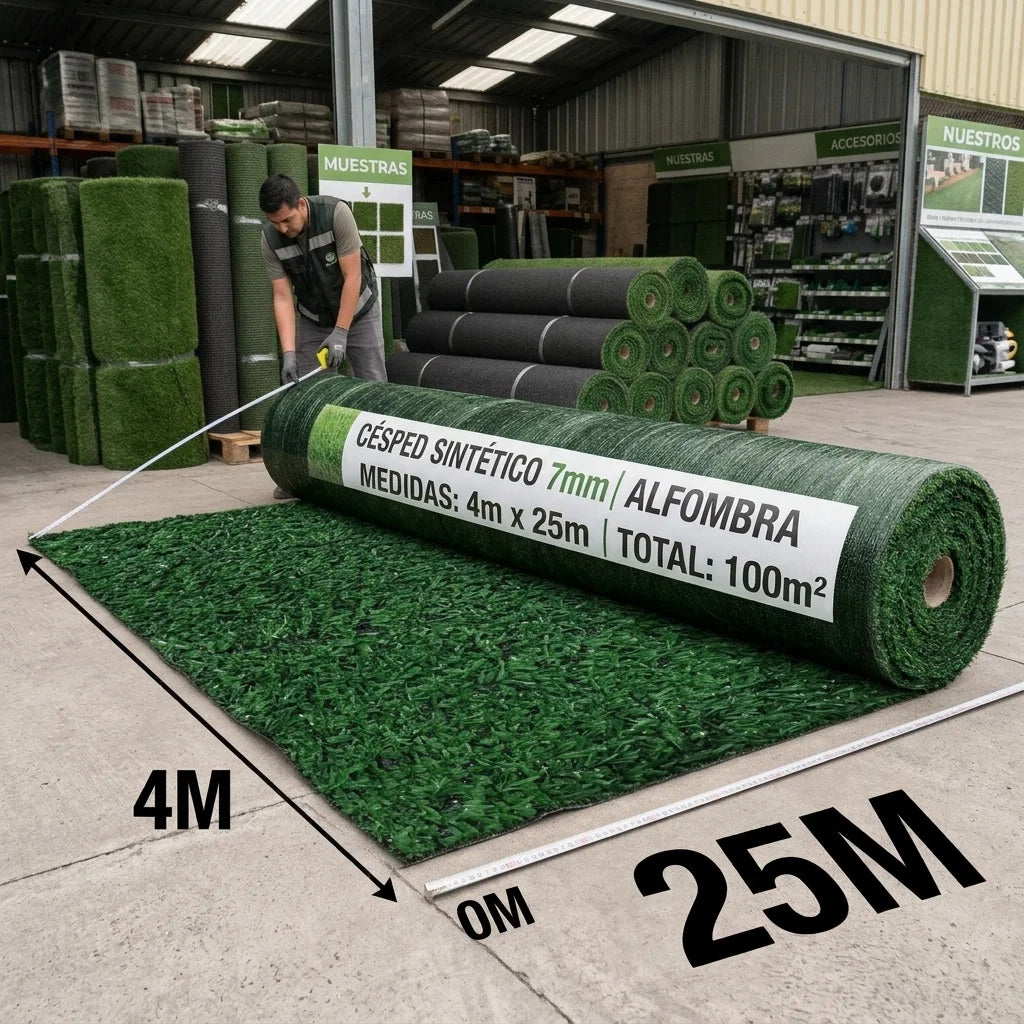 Rollo Alfombra Pasto Sintético Basic 7mm - 25m x 4m (100m2)